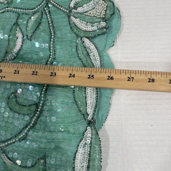 Vtg Royal Feelings Sz M Blouse Sequin Beaded Floral Top Sea Foam Green Cruise - Picture 11 of 13